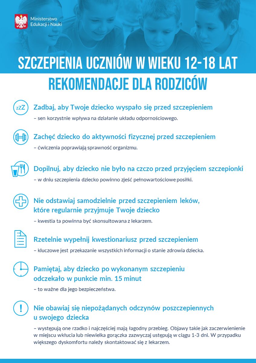 Szczepienia uczniow w wieku 12 18 lat rekomendacje dla rodzicow